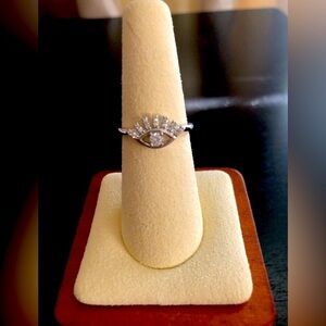 NEW Pretty Bird 18K White Gold Plated Unique Evil Eye Cubic Zirconia Ring